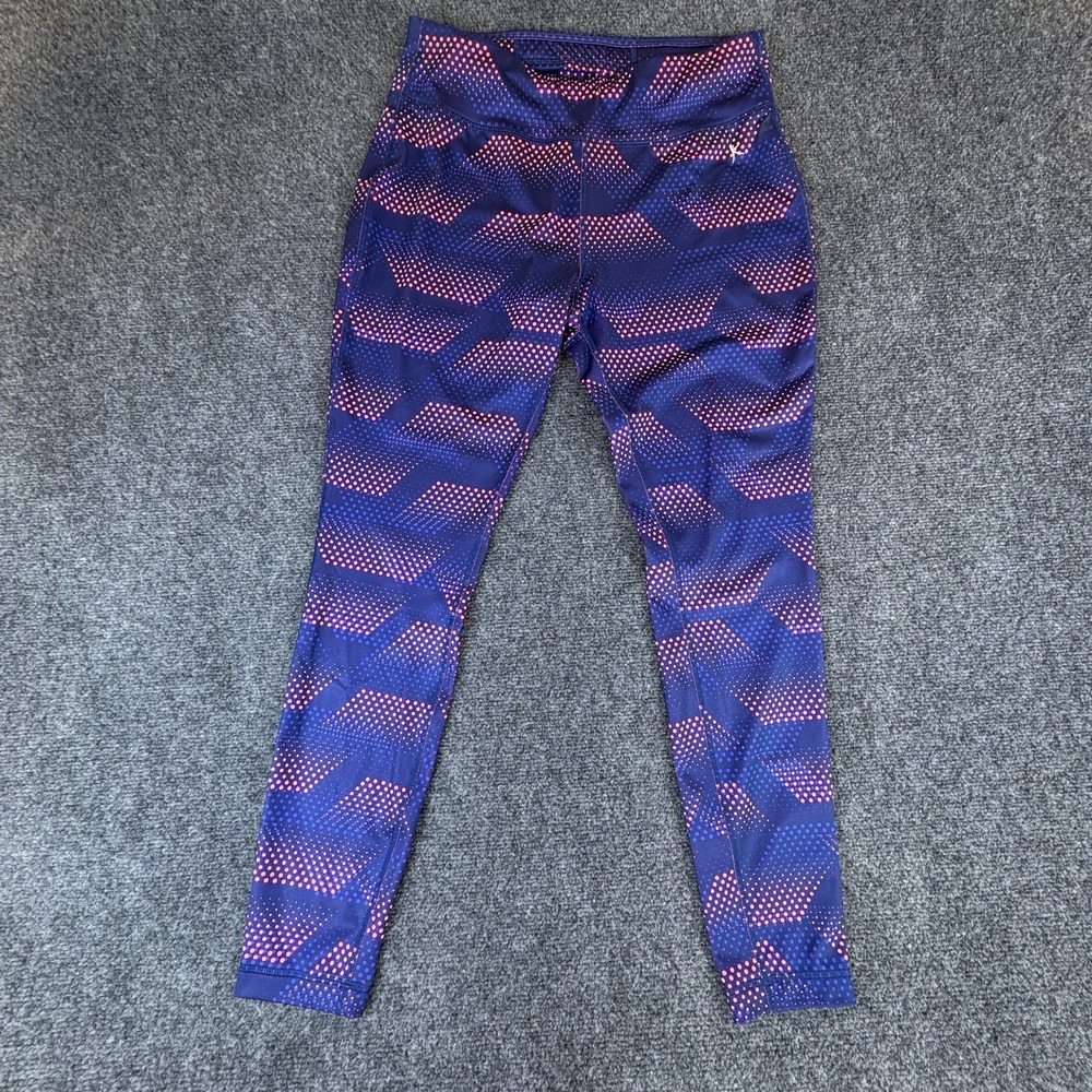 Danskin Now Ankle Legging Womens‎ (8-10) Navy Coral Geometric Stretch Activewear